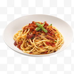 炒意大利面图片_白盘上炒干辣椒和脆培根的意大利