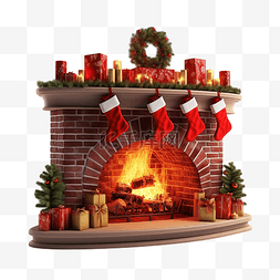 圣诞节壁炉 3d 插图