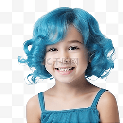 假发图片_万圣节时戴着蓝色假发的漂亮微笑