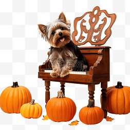 钢琴背景图片_约克夏犬坐在钢琴背景下的椅子上