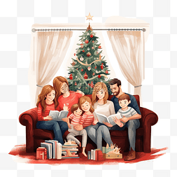 幸福的大家庭坐在家里圣诞树附近