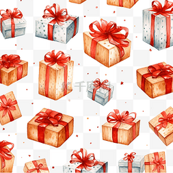 圣诞水彩无缝图案与礼品盒