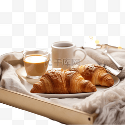 旅馆房间图片_床早餐与咖啡杯