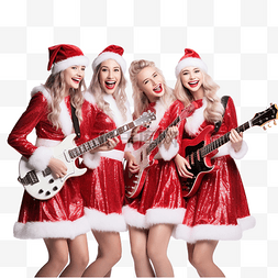 音乐节图片_穿着圣诞老人服装的女孩乐队为圣
