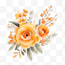 水彩风格的橙色插花
