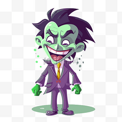 小丑领带图片_小丑剪贴画卡通小丑人物，绿色的