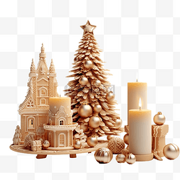 房子手绘木房子图片_圣诞装饰品的组成蜡烛