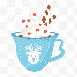咖啡白底图片_蓝色雪花奶茶马克杯