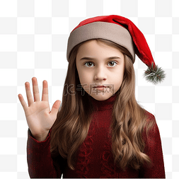 庆祝圣诞假期的女孩用手做停止手