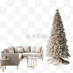 豪华舒适图片_豪华客厅内部装饰着别致的圣诞树