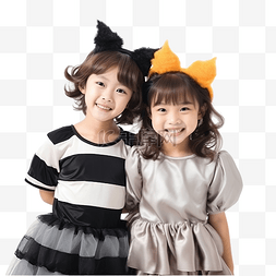 活动图片_两个可爱的亚洲小女孩穿着万圣节