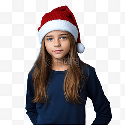 人面像图片_戴着圣诞帽戴着孤立蓝色的女孩站