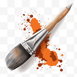 凿子剪贴画画笔与橙色和棕色飞溅