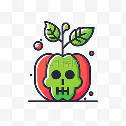 苹果界面设计图片_矢量苹果与头骨和叶子的概念