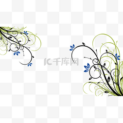 植物边框绿色抽象蓝色小花