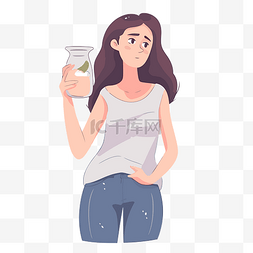 厌食症剪贴画女人拿着一杯装满冰