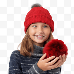 美女模特图片_戴着圣诞帽手里拿着圣诞树玩具的
