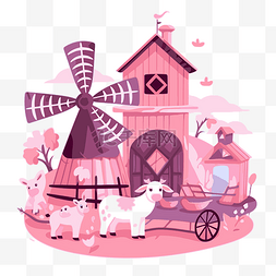粉红色农场剪贴画风车是粉红色的