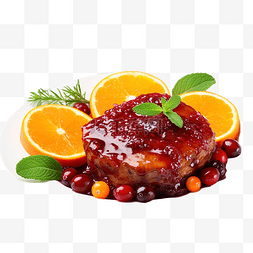 圣诞桌上的烤肉越橘酱和橙子