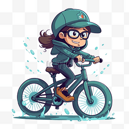 骑自行的女孩图片_戴着头盔和眼镜的女孩在雨中骑自