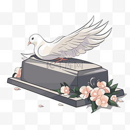 棺材卡通图片_葬礼鸽子剪贴画白鸽在棺材顶部的