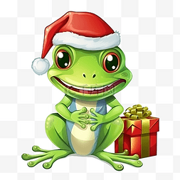 带礼物的老人图片_圣诞节时带礼物的树蛙动物角色的