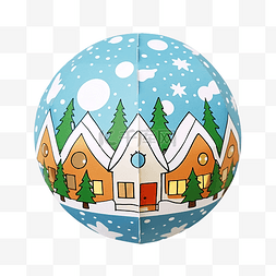 圣诞打雪仗图片_儿童教育圣诞纸工艺品，带房子打