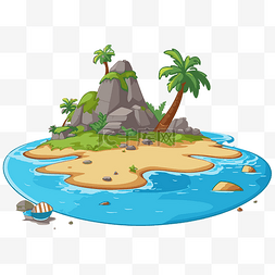 卡通场景图片_海边有岩石和树木的岛屿的免费海