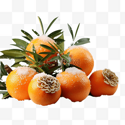 冰橘子图片_木桌上的橘子，上面有圣诞树的树