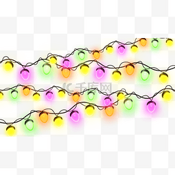 圣诞节灯光灯串边框彩色彩灯