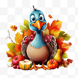 感恩节快乐火鸡鸟性格与水果和蔬