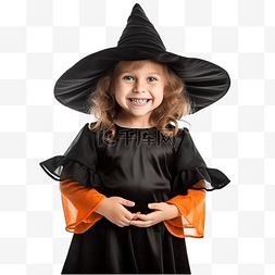 万圣节穿着女巫服装的滑稽小女孩