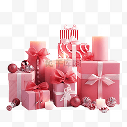 糖果和盒子图片_带粉色纸盒的圣诞快乐组合物