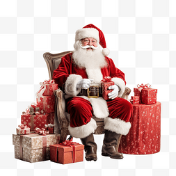 人坐着椅子上图片_可爱的圣诞老人坐在椅子上，周围