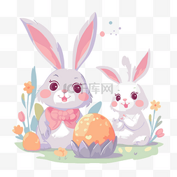 复活节彩蛋图片_复活节快乐剪贴画两只卡通兔子与