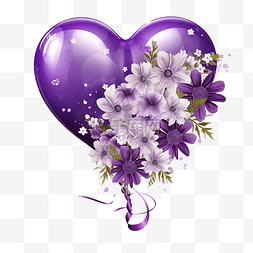 粉色的心形图片_紫色心形气球与鲜花