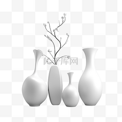 简单3d背景图片_白色陶瓷花瓶装饰，无背景 3d 渲