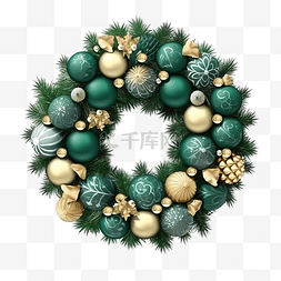 雪图片_圣诞花环装饰松叶风格和球