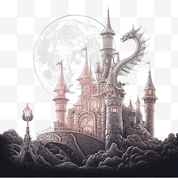 城牆图片_童话般的城堡和一条神秘的喷火龙