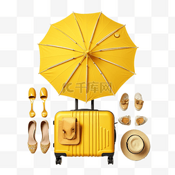 酒店名片图片_夏季旅行与黄色手提箱沙滩椅伞凉