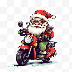 雪中精灵图片_快乐圣诞贺卡与摩托车矢量插图设