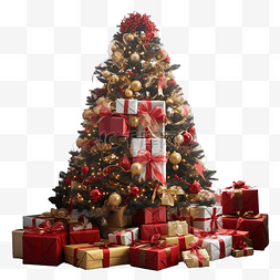 漂亮禮盒图片_装饰得很漂亮的圣诞树，周围有很