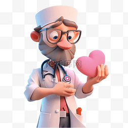 3d 卡通医生持有心脏医疗保健概念
