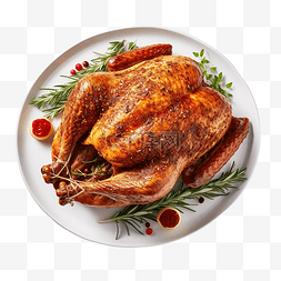 脆皮烤肉图片_感恩节或圣诞节在白盘上烤脆火鸡