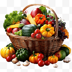 蔬菜组和图片_木桌上篮子里的新鲜成熟蔬菜和水