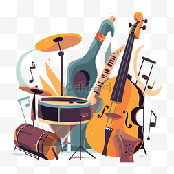 卡通爵士图片_爵士乐器剪贴画乐器乐器平面矢量