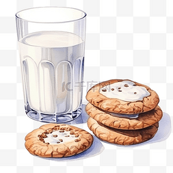 手图片_水彩饼干牛奶