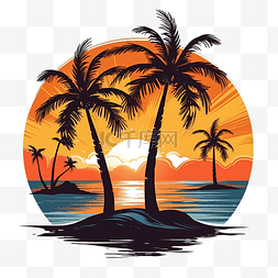 有棕櫚樹和日落的熱帶海島
