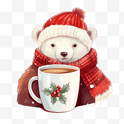 饮料照片图片_一杯圣诞咖啡，上面有一只戴着红
