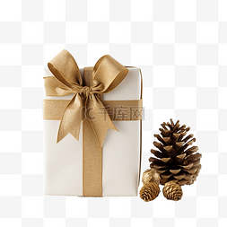 礼品盒，配有金丝带弓和树枝圣诞